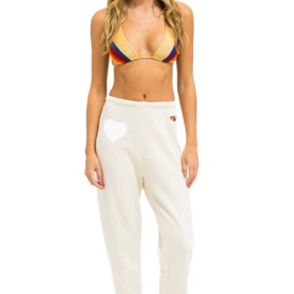 Aviator Nation White Sweatpants with silver heart